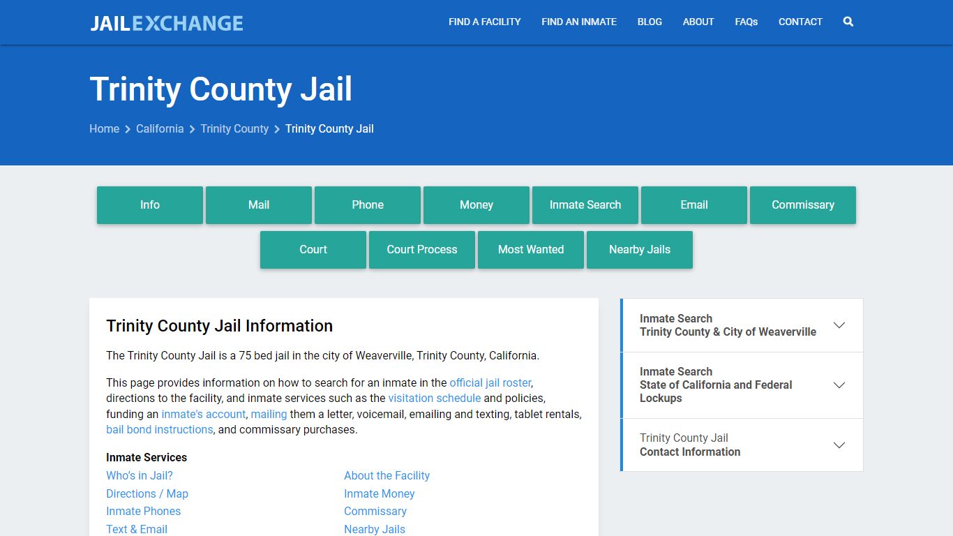Trinity County Jail, CA Inmate Search, Information